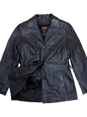 DANIER LEATHER Coat Black Designer Business Casual Winter Jacket Womens Small
